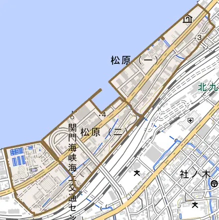 松原とその周辺の地図。町の範囲を重ねている
