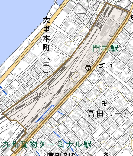 中町とその周辺の地図。町の範囲を重ねている