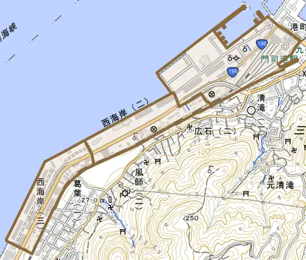西海岸とその周辺の地図。町の範囲を重ねている