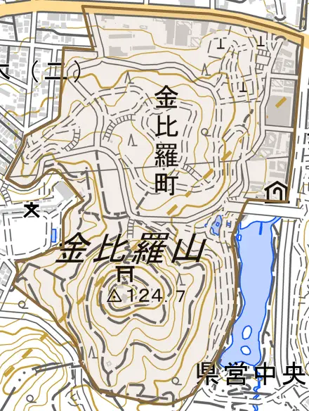 金比羅町とその周辺の地図。町の範囲を重ねている