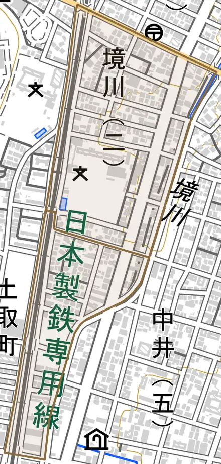 境川とその周辺の地図。町の範囲を重ねている