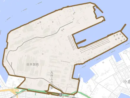 大字中原とその周辺の地図。町の範囲を重ねている