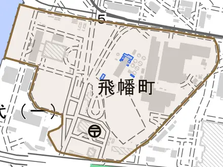 飛幡町とその周辺の地図。町の範囲を重ねている