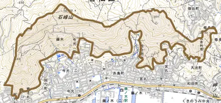 大字藤木とその周辺の地図。町の範囲を重ねている