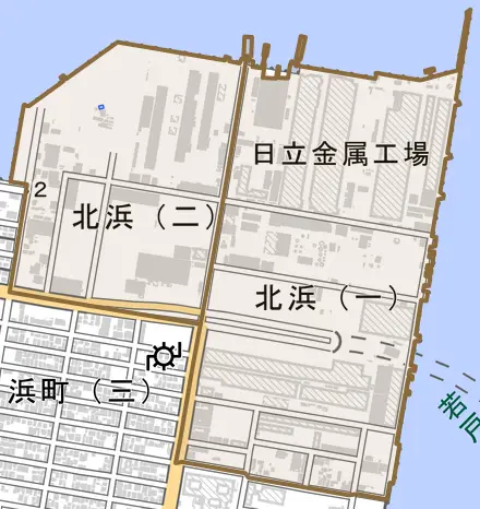 北浜とその周辺の地図。町の範囲を重ねている