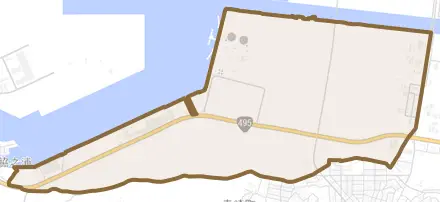 向洋町とその周辺の地図。町の範囲を重ねている