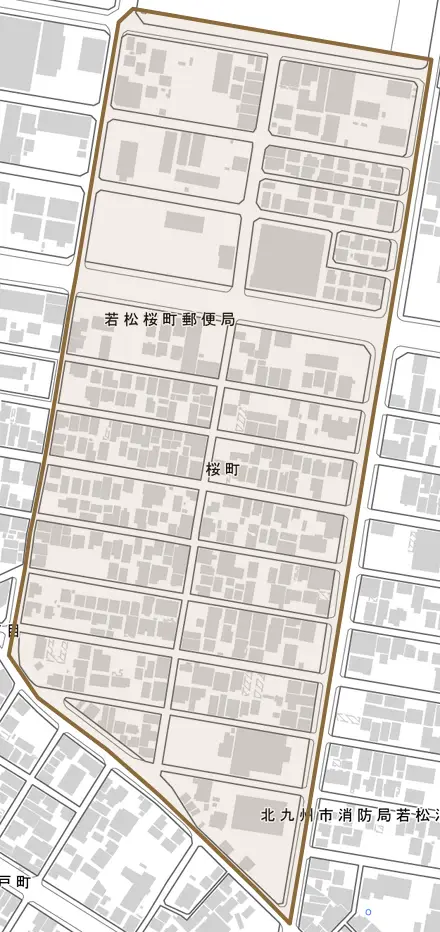 桜町とその周辺の地図。町の範囲を重ねている