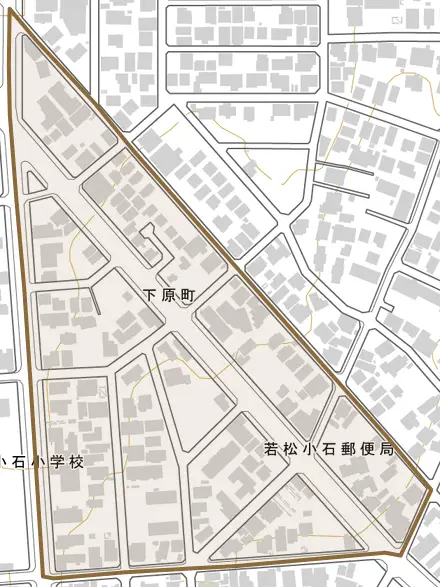 下原町とその周辺の地図。町の範囲を重ねている