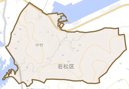 大字小竹とその周辺の地図。町の範囲を重ねている