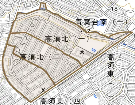 高須北とその周辺の地図。町の範囲を重ねている