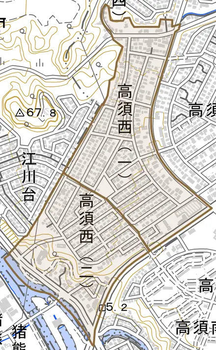 高須西とその周辺の地図。町の範囲を重ねている