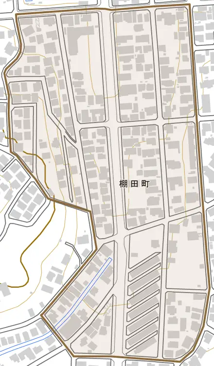 棚田町とその周辺の地図。町の範囲を重ねている