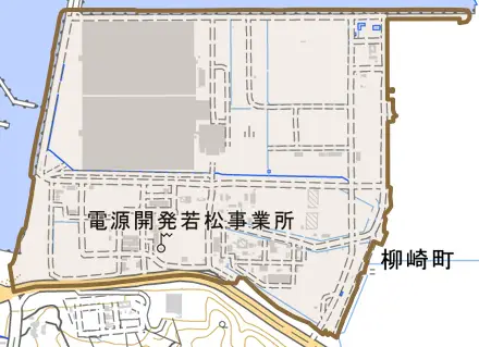 柳崎町とその周辺の地図。町の範囲を重ねている