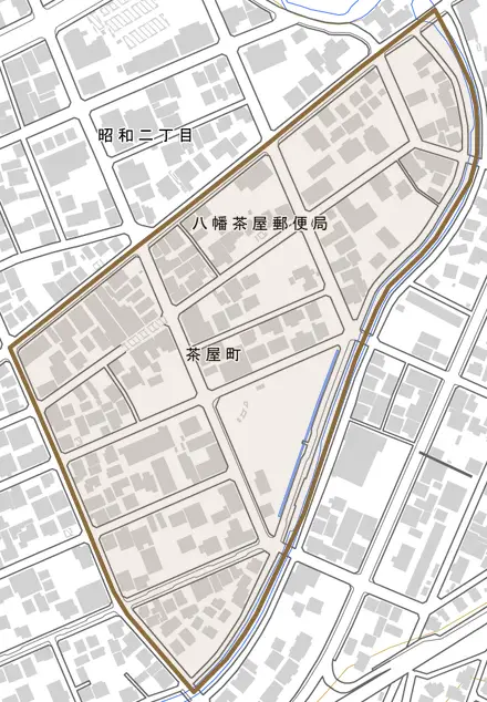 茶屋町とその周辺の地図。町の範囲を重ねている