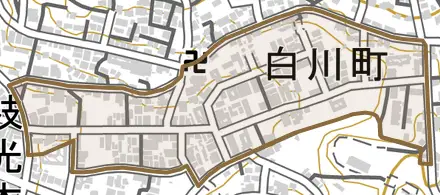 白川町とその周辺の地図。町の範囲を重ねている