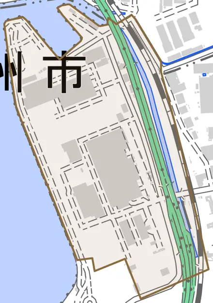 大字枝光とその周辺の地図。町の範囲を重ねている