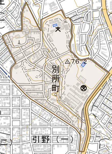 別所町とその周辺の地図。町の範囲を重ねている
