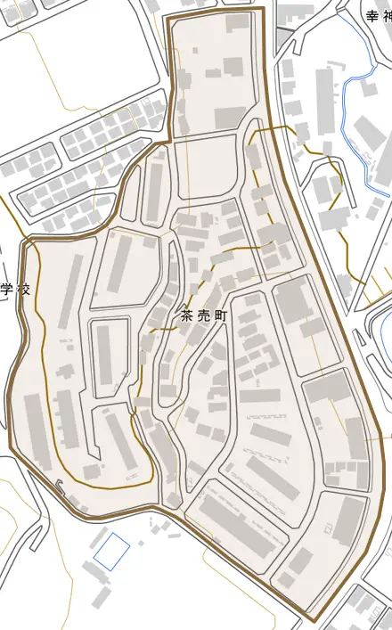 茶売町とその周辺の地図。町の範囲を重ねている