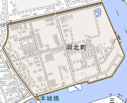洞北町とその周辺の地図。町の範囲を重ねている