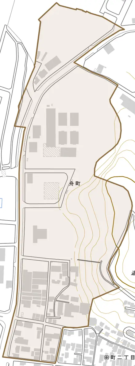 舟町とその周辺の地図。町の範囲を重ねている