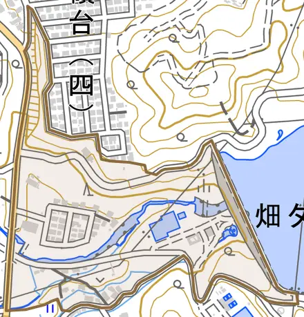 東石坂町とその周辺の地図。町の範囲を重ねている