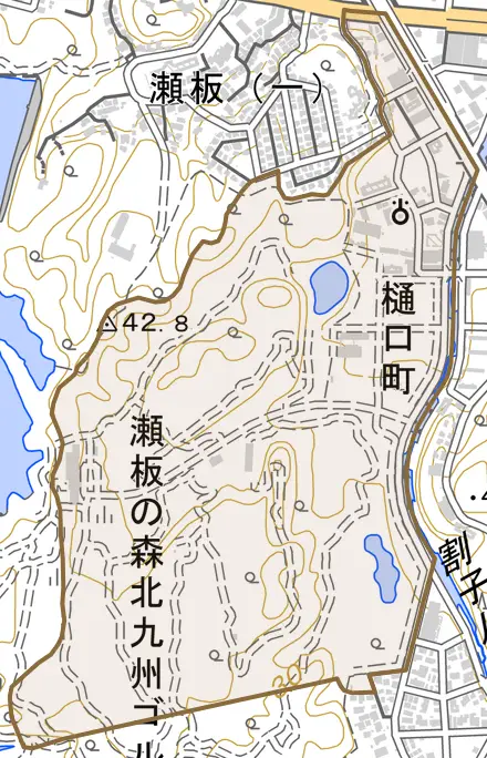 樋口町とその周辺の地図。町の範囲を重ねている