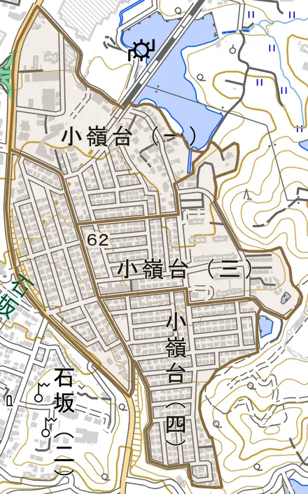小嶺台とその周辺の地図。町の範囲を重ねている