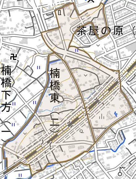 楠橋東とその周辺の地図。町の範囲を重ねている