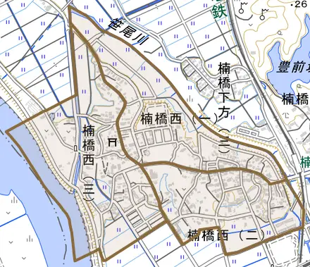 楠橋西とその周辺の地図。町の範囲を重ねている