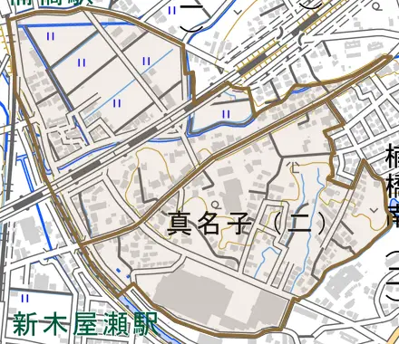 真名子とその周辺の地図。町の範囲を重ねている