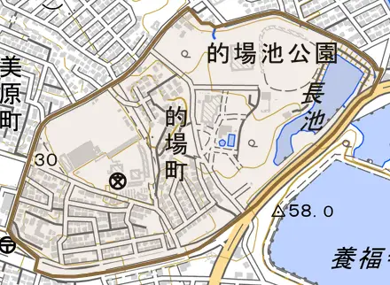 的場町とその周辺の地図。町の範囲を重ねている