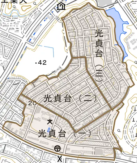 光貞台とその周辺の地図。町の範囲を重ねている