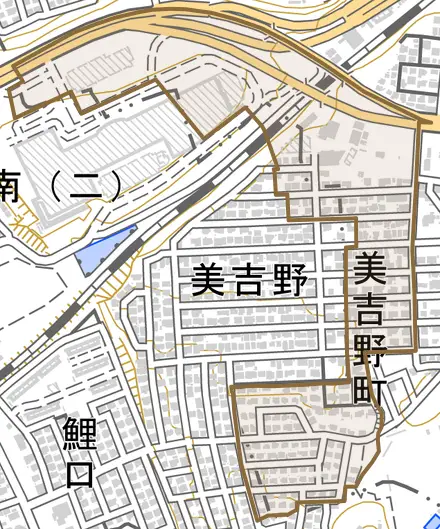 美吉野町とその周辺の地図。町の範囲を重ねている