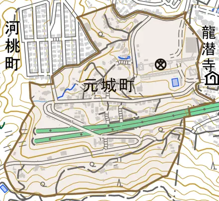 元城町とその周辺の地図。町の範囲を重ねている