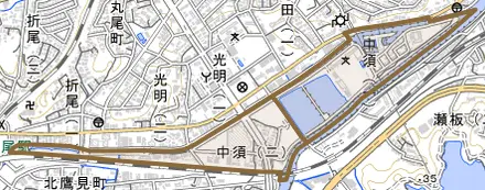中須とその周辺の地図。町の範囲を重ねている