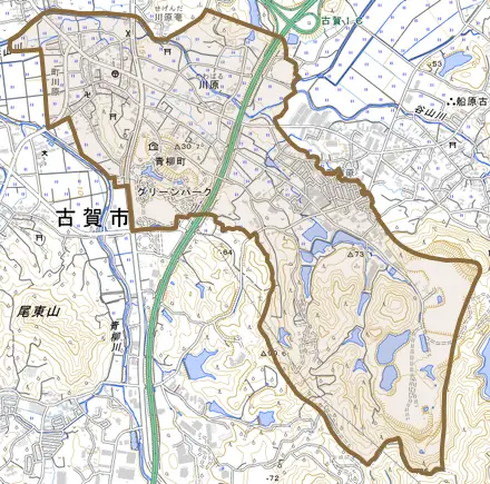 青柳町とその周辺の地図。町の範囲を重ねている