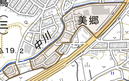 美郷とその周辺の地図。町の範囲を重ねている