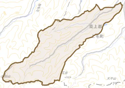 大字西友枝とその周辺の地図。町の範囲を重ねている