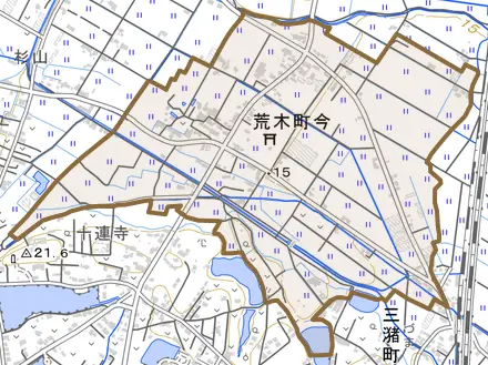 荒木町今とその周辺の地図。町の範囲を重ねている