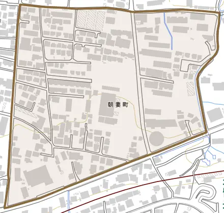 朝妻町とその周辺の地図。町の範囲を重ねている