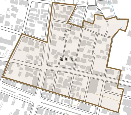 螢川町とその周辺の地図。町の範囲を重ねている