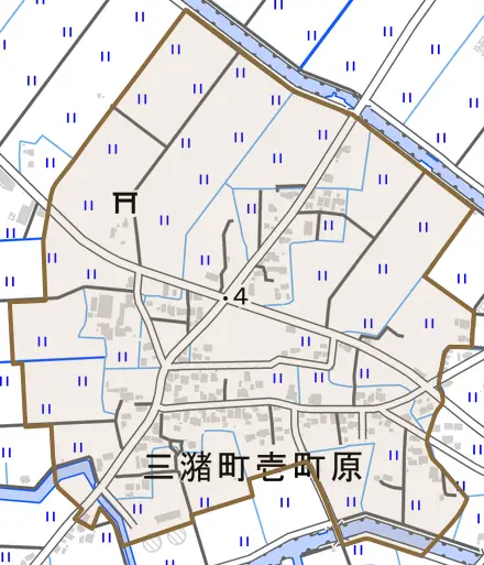 三潴町壱町原とその周辺の地図。町の範囲を重ねている