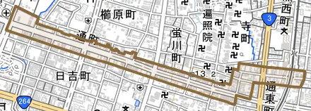 通町とその周辺の地図。町の範囲を重ねている