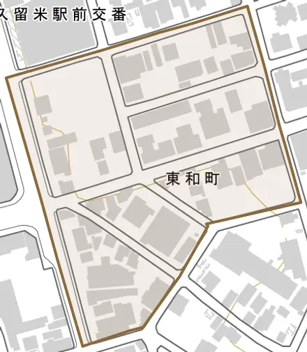 東和町とその周辺の地図。町の範囲を重ねている