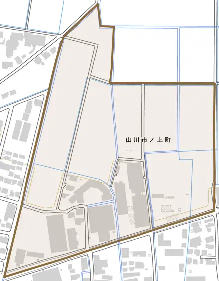 山川市ノ上町とその周辺の地図。町の範囲を重ねている
