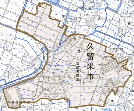 安武町住吉とその周辺の地図。町の範囲を重ねている