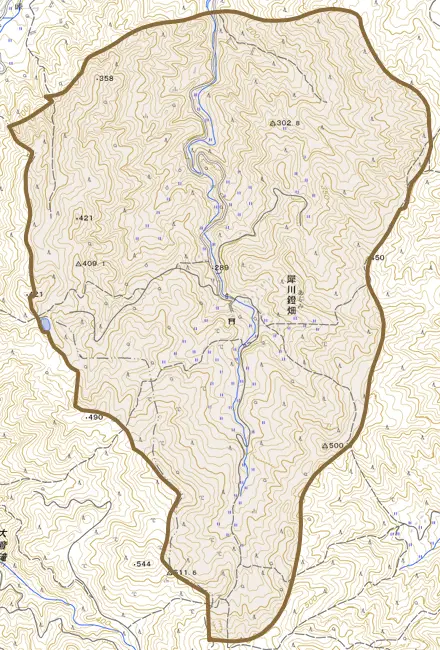 犀川鐙畑とその周辺の地図。町の範囲を重ねている