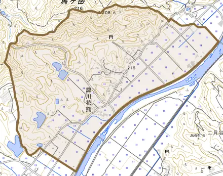 犀川花熊とその周辺の地図。町の範囲を重ねている