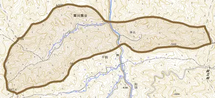 犀川扇谷とその周辺の地図。町の範囲を重ねている