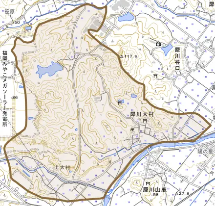 犀川大村とその周辺の地図。町の範囲を重ねている